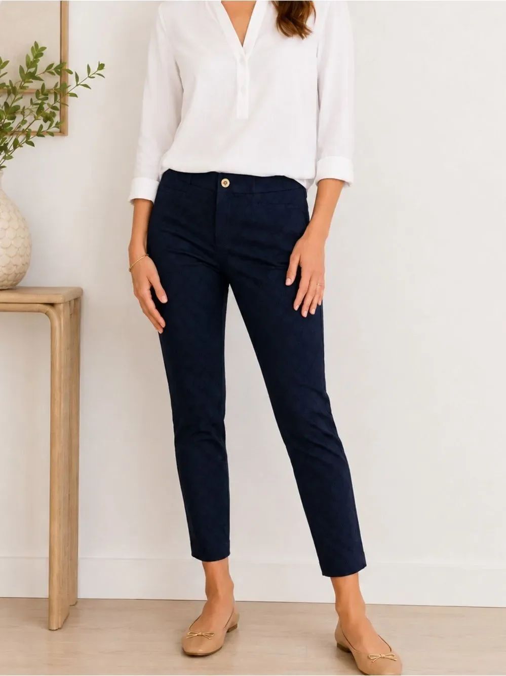Lilly Pulitzer Navy Jacquard Skinny Pants Stretch Ankle Career Preppy 4